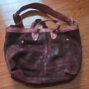 Free People Burgundy Suede Leather Hobo Distress Hand Bag